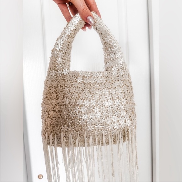 Marshalls Handbags - NWT White Floral Pearl Beaded Fringe Bridal Wedding Handbag Purse TikTok Viral